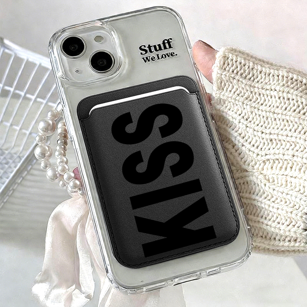 Phone Cases Aesthetic - Aesthetic Fashion English “Kiss”Leather Phone Card