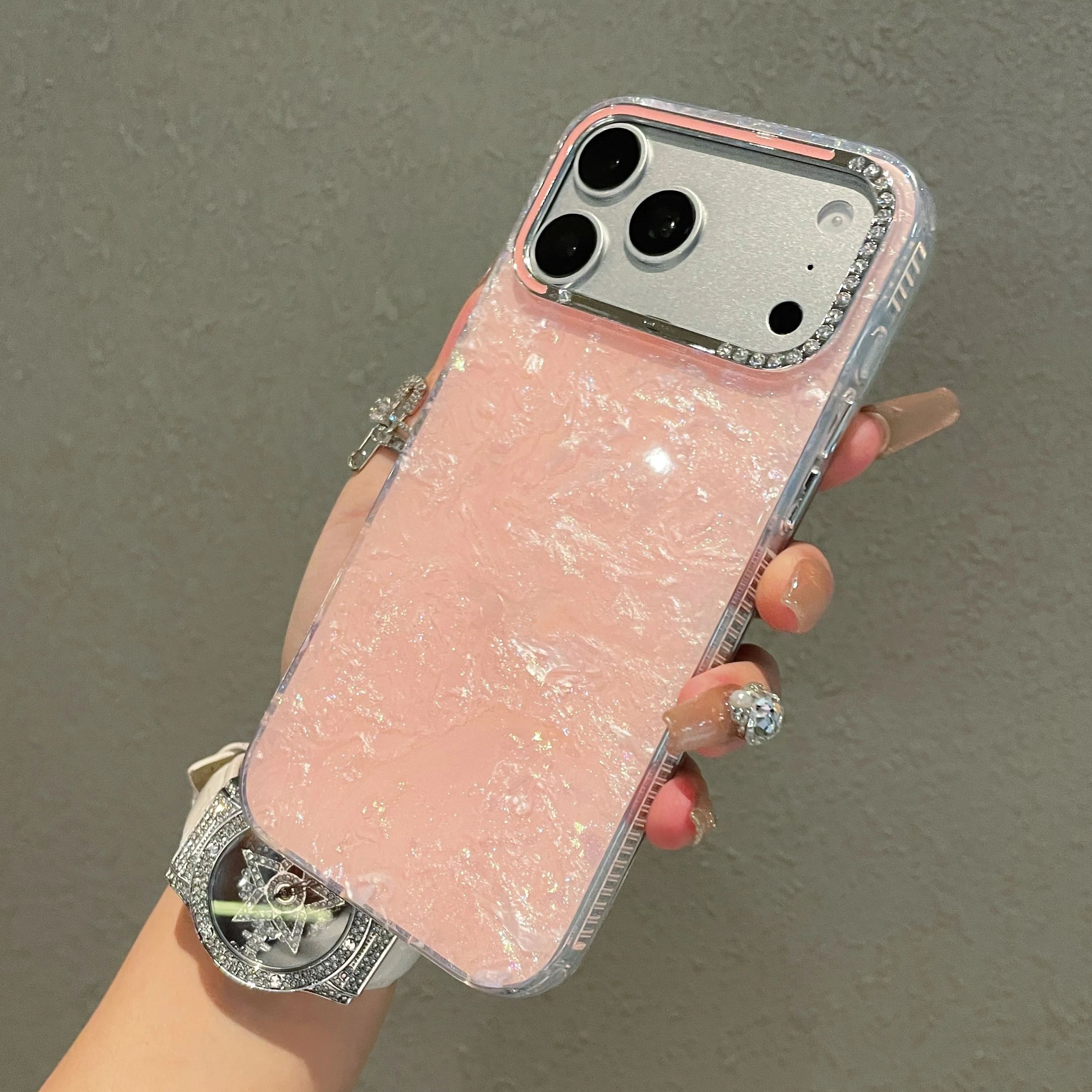 Phone Cases That Cover The Camera - Rhinestone Lens Frame Shell Pattern Phone