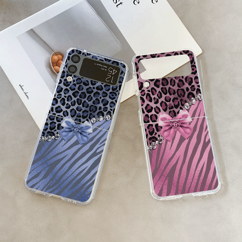 Phone Cases Z Fold 5 - Creative Pink Blue Bow Leopard Printed